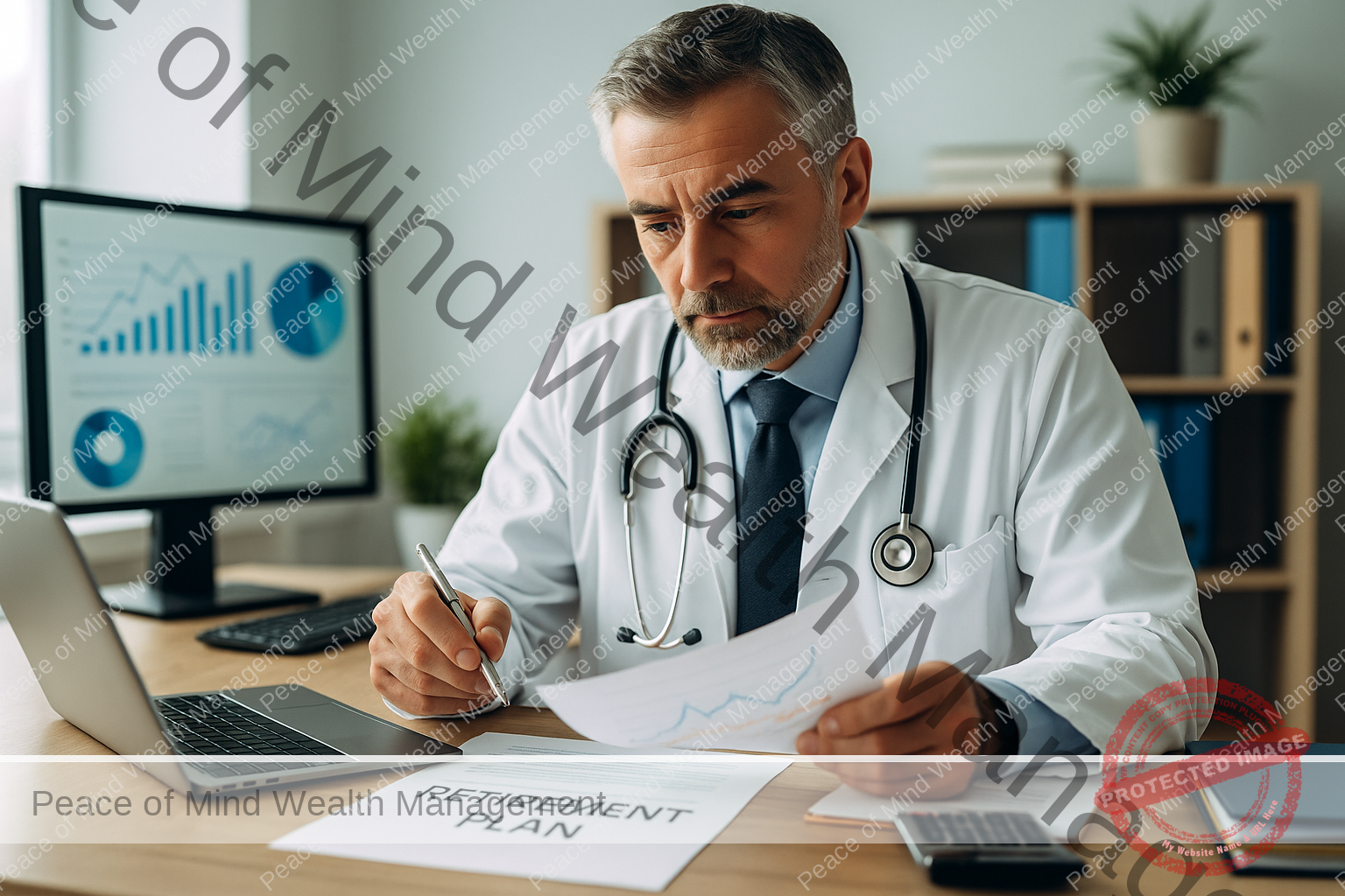 Doctor reviewing retirement plan options